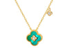 Gold Plated Sterling Silver Clover Malachite Zirconia Pendant