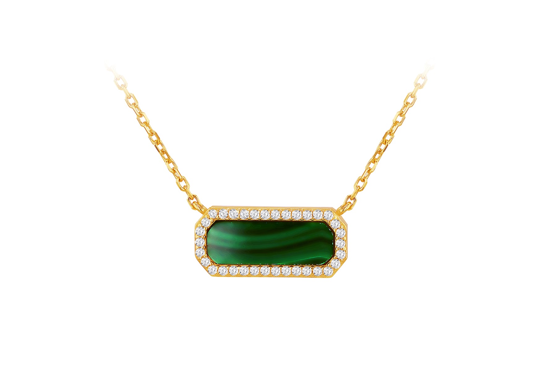 Yellow Gold Plated Sterling Silver Cuboid Malachite Zirconia Pendant