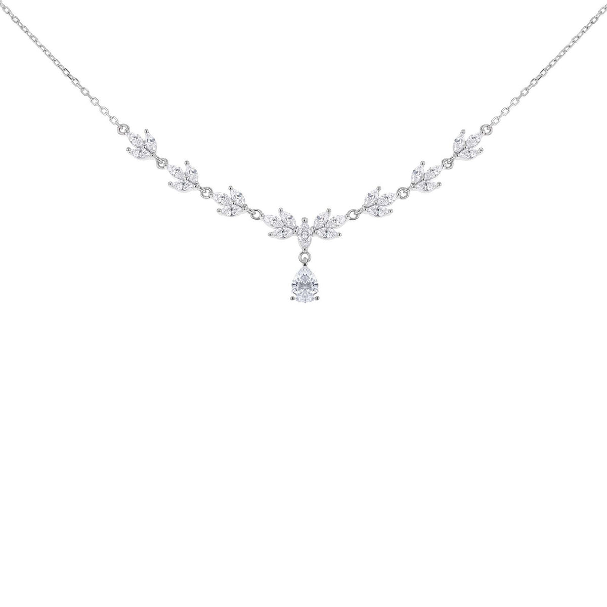 Sterling Silver Rhodium-Plated Marquise Garland Teardrop Zirconia Necklace