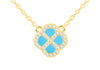 Yellow Gold Plated Sterling Silver Turquoise Clover & Zirconia Pendant