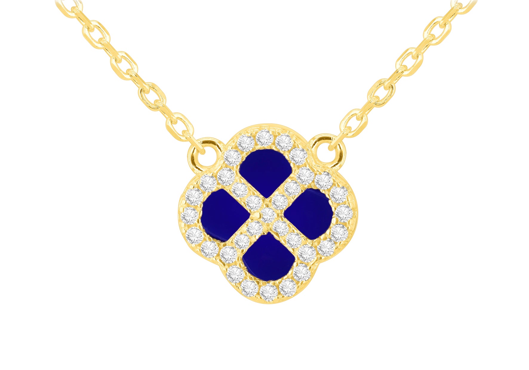 Yellow Gold Plated Sterling Silver Blue Lazurite & Zirconia Clover Pendant