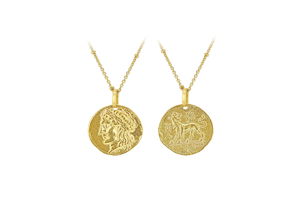 Yellow Gold Plated Sterling Silver Roman Coin Reversable Necklace