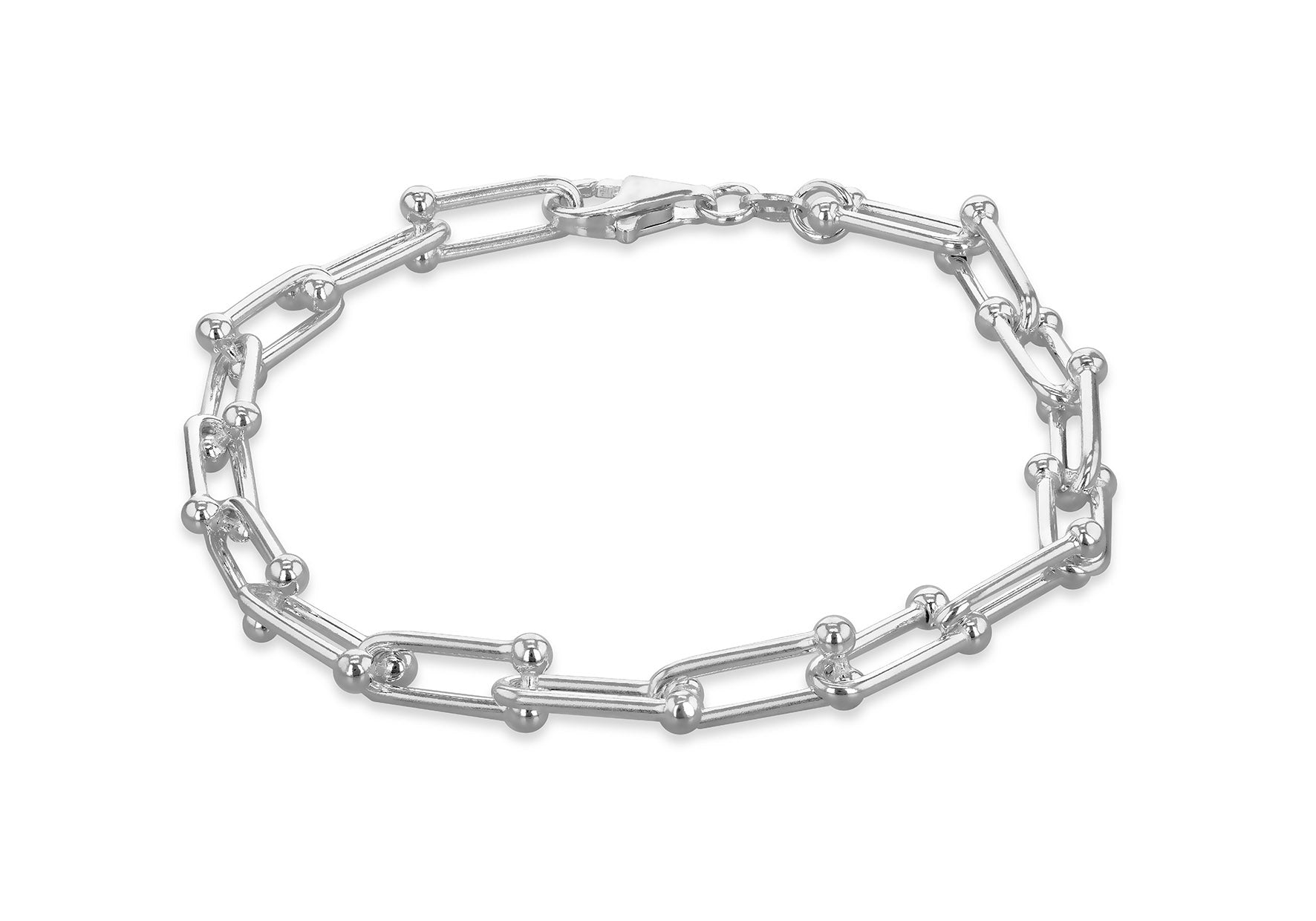 Sterling Silver Bar & Ball Links Chain Bracelet