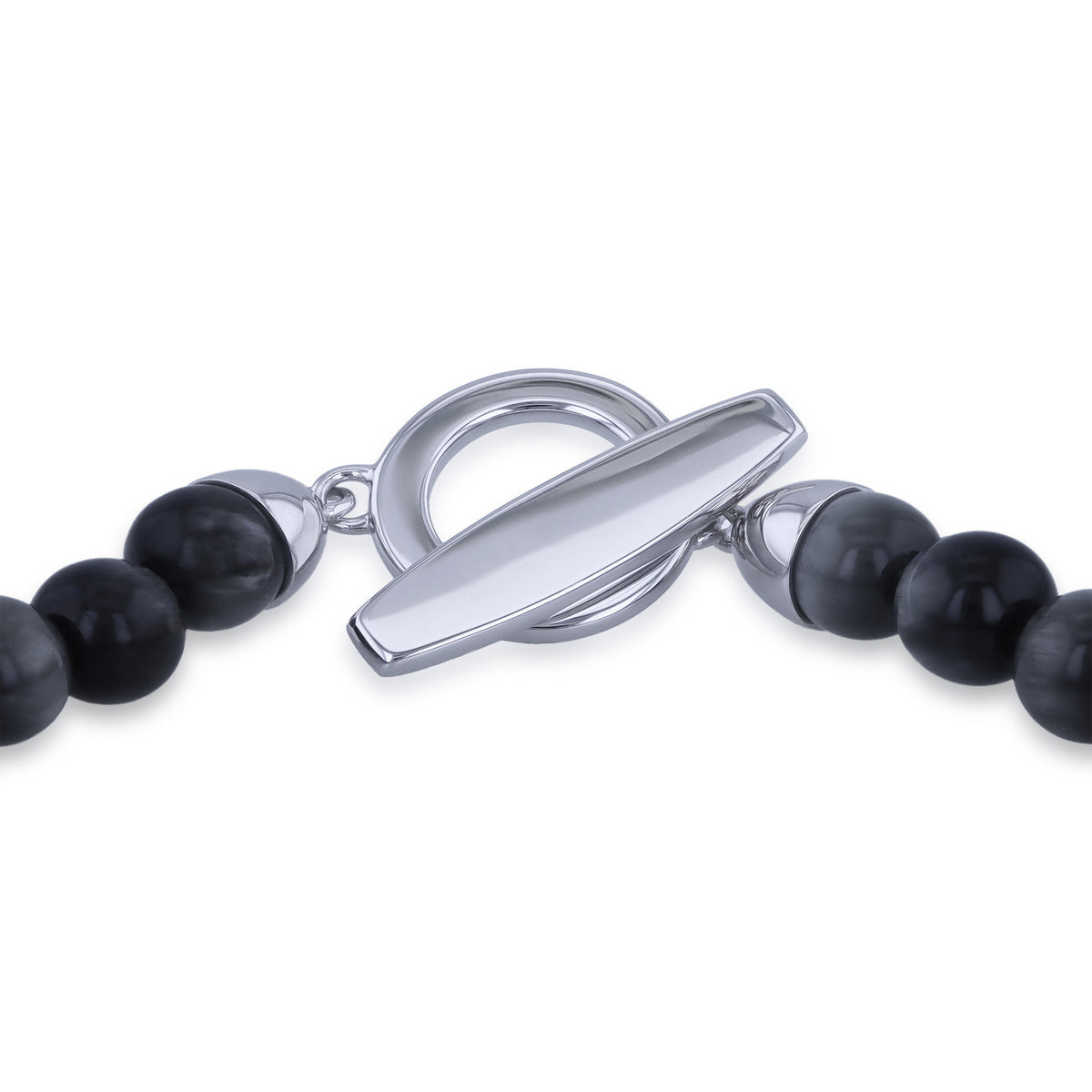 Sterling Silver Rhodium-Plated Lava & Eagle Eye Bead T-Bar Bracelet