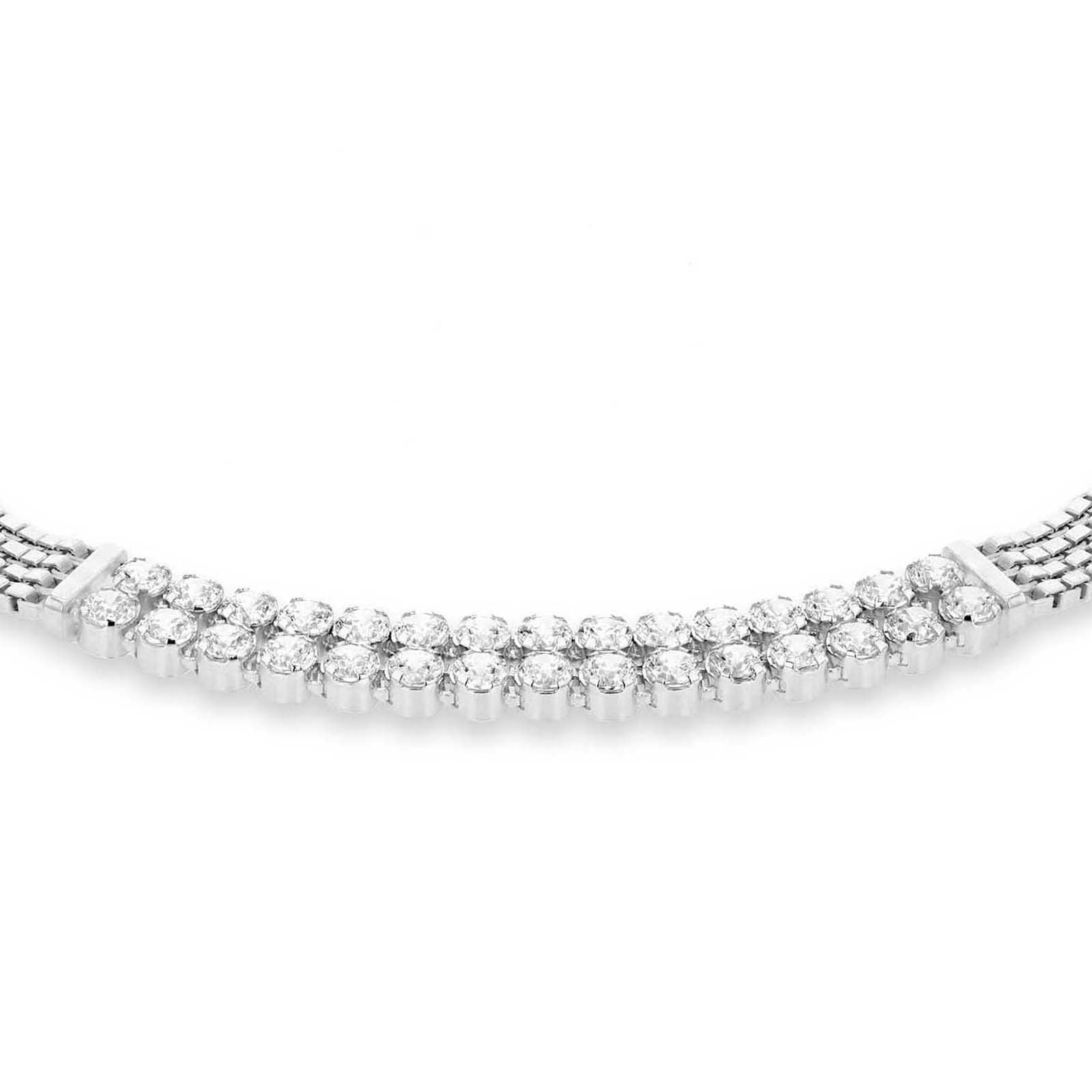 Sterling Silver Rhodium-Plated Zirconia Box Chain Adjustable Bracelet