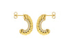 Gold Plated Sterling Silver Ribbed Zirconia Open Hoop Earrings