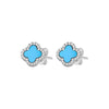 Sterling Silver Turquoise & White Zirconia Clover Stud Earrings