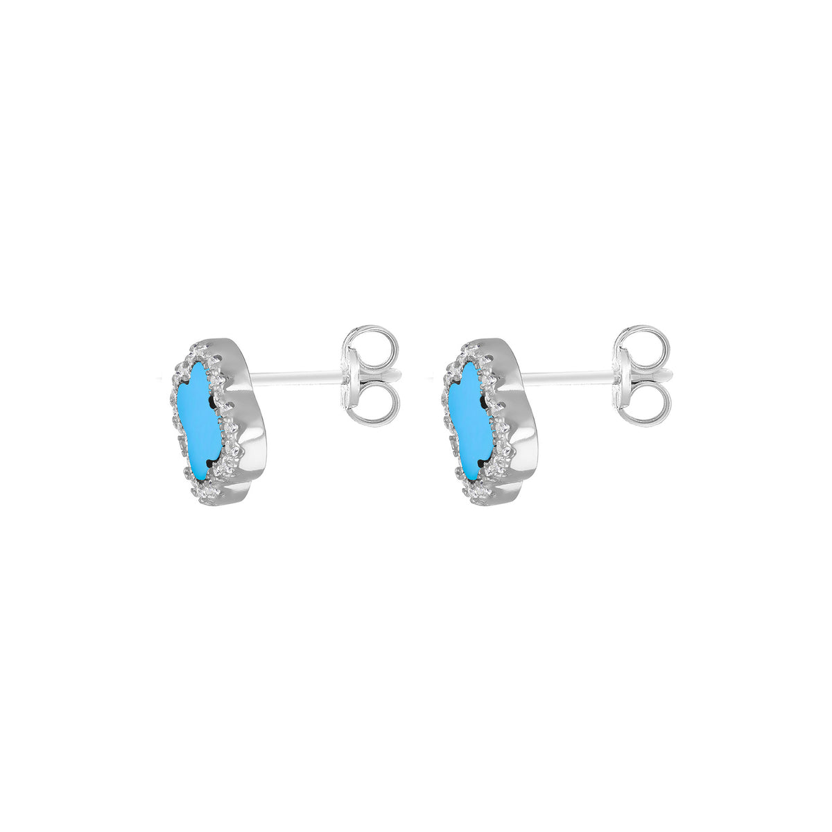 Sterling Silver Turquoise & White Zirconia Clover Stud Earrings