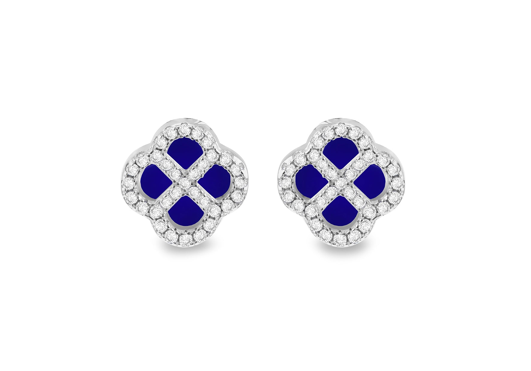 Sterling Silver Blue Lazurite Clover & White Zirconia Stud Earrings