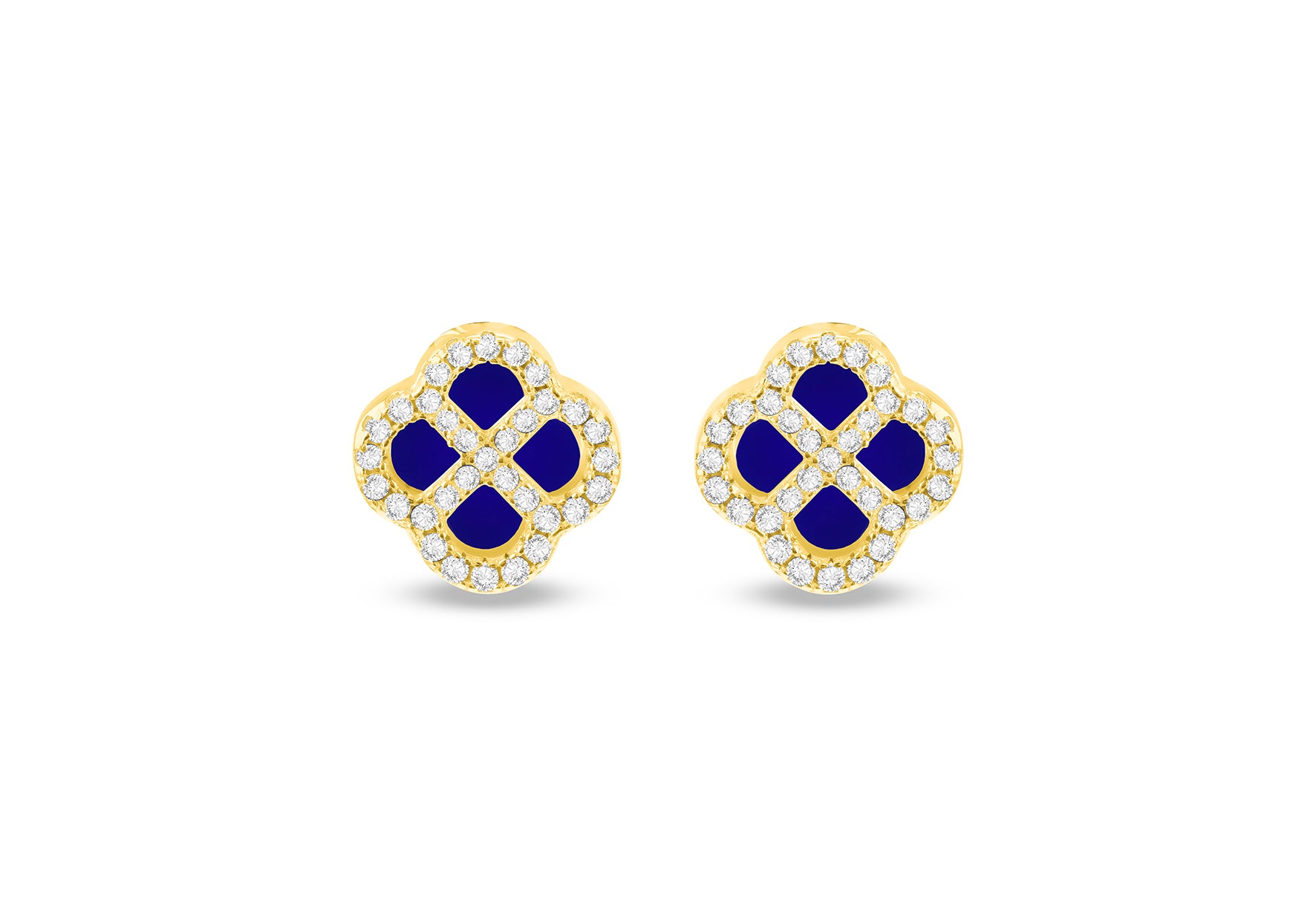 Gold Plated Silver Blue Lazurite Clover & White Zirconia Stud Earrings