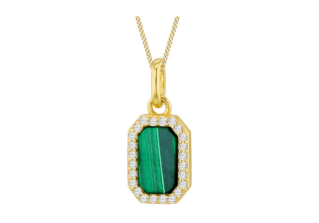 Gold Plated Silver Malachite & White Zirconia Pendant