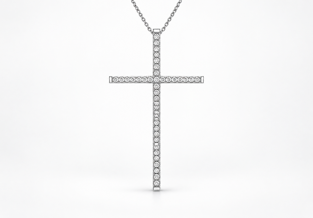 9ct White Gold 0.31ct Diamond Linear Cross Slider Pendant