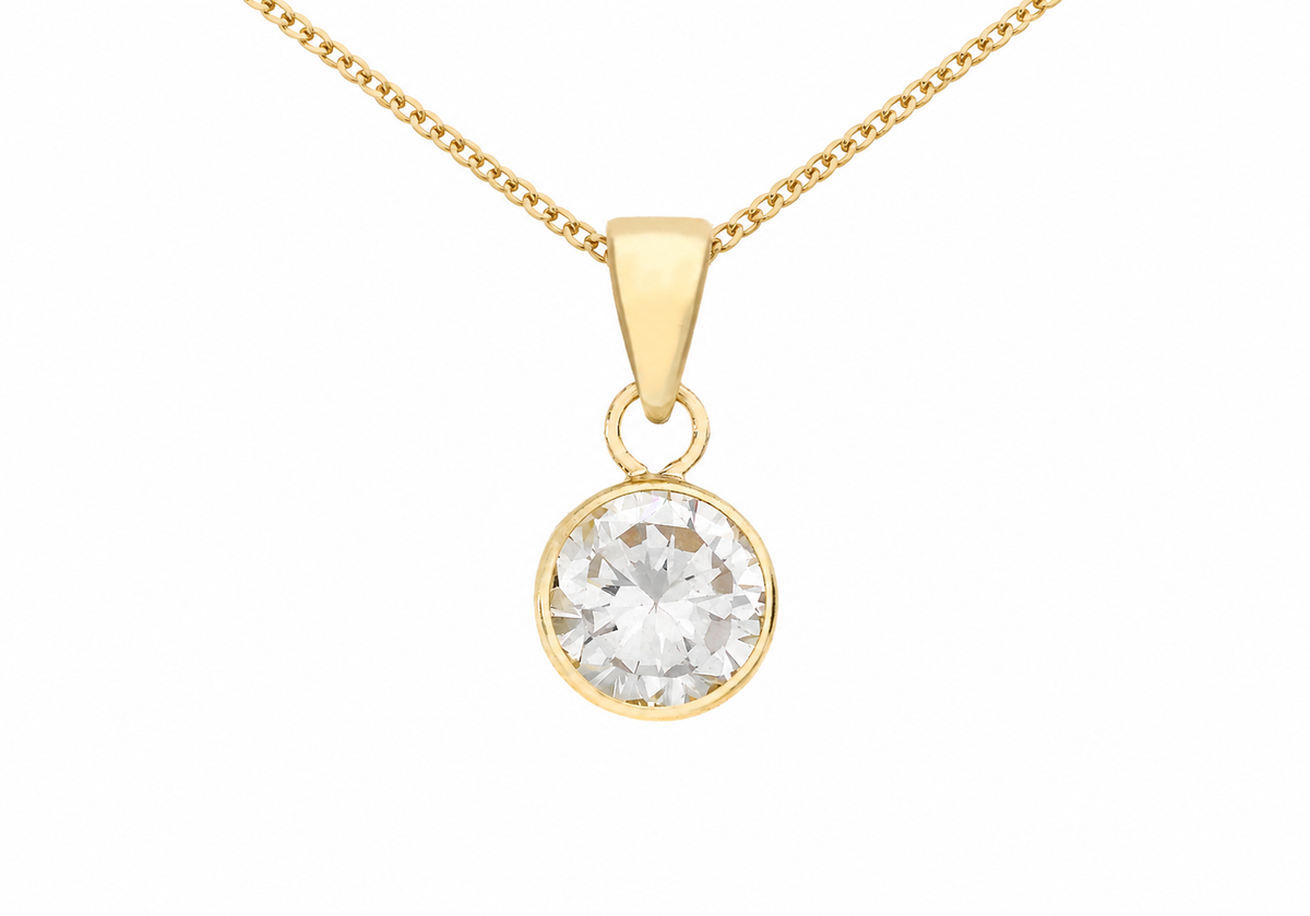 9ct Gold Bezel Set Solitaire Pendant Necklace