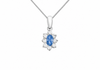 9ct Gold Blue & White Zirconia Marguerite Cluster Pendant Necklace
