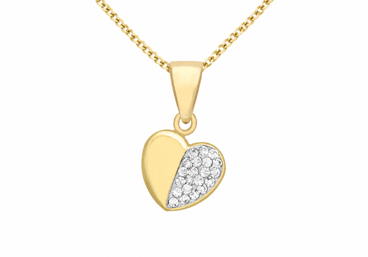 9ct Gold Half Zirconia Pavé Heart Pendant Necklace