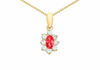 9ct Gold Red Stone and White Zirconia Marguerite Cluster Pendant Necklace