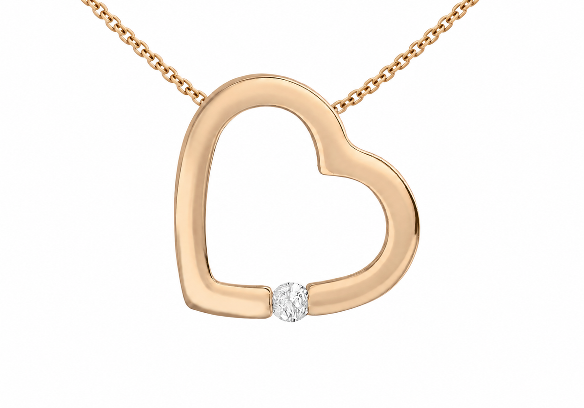 9ct Rose Gold 0.03ct Diamond Open-Heart Pendant