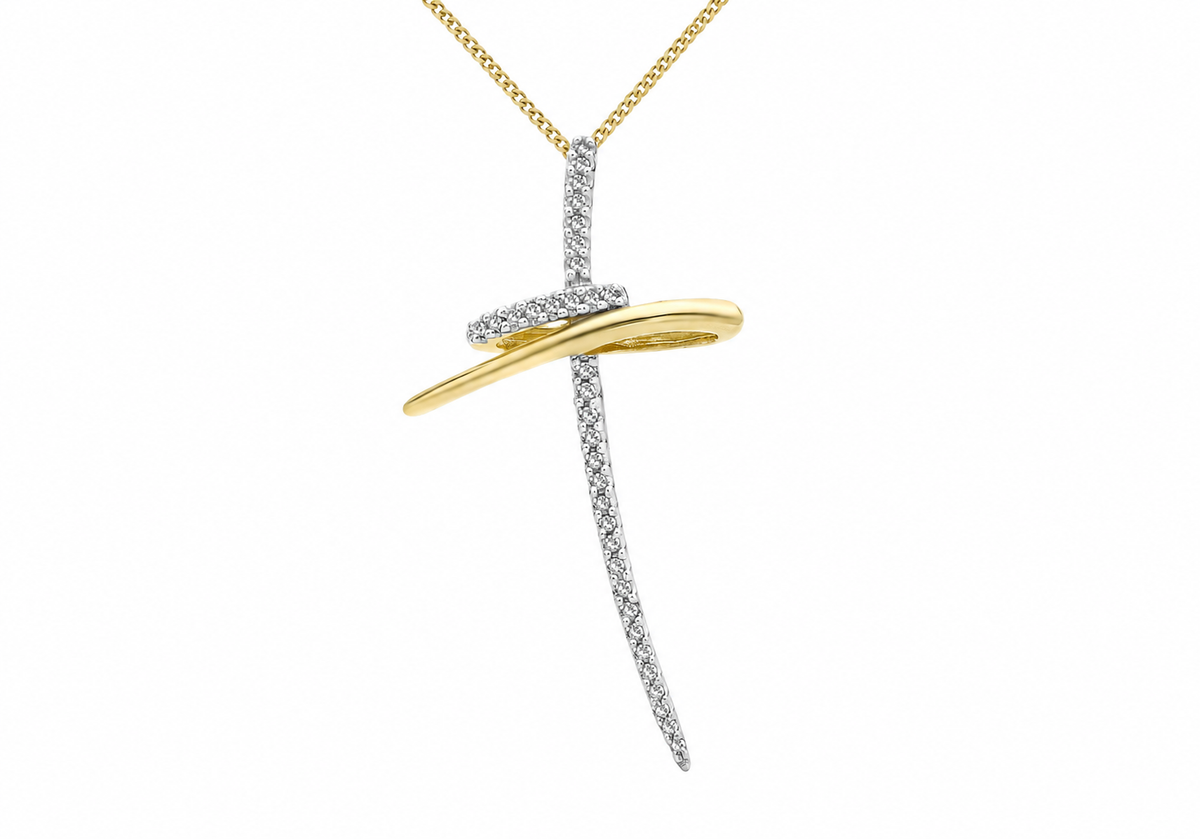 9ct Two-Tone Gold 0.20ct Diamond Cross Pendant