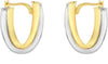 A pair of two-tone hoop earrings made of polished yellow gold and silver, shown on a plain white background.