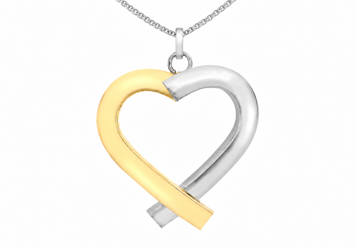 9ct Two-Tone Gold Crossover Open Heart Pendant