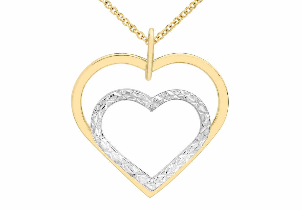 9ct Two-Tone Gold Diamond Cut Double-Heart Pendant