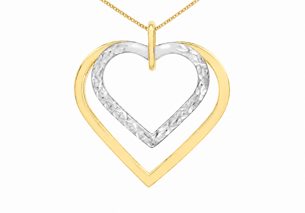 9ct Two-Tone Gold Diamond Cut Double-Heart Pendant