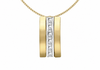 A yellow gold pendant necklace featuring two vertical bars with a central channel of small clear stones, shown on a white background.