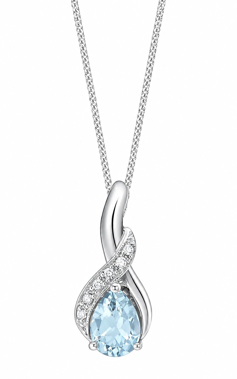 9ct White Gold 0.03ct Diamond & Pear-Cut Blue Topaz Infinity Twist Pendant