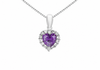 9ct White Gold Amethyst Zirconia Heart Cluster Pendant