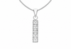 A silver-toned necklace featuring a vertical rectangular pendant set with a row of princess-cut clear stones, suspended from a matching chain against a plain white background.
