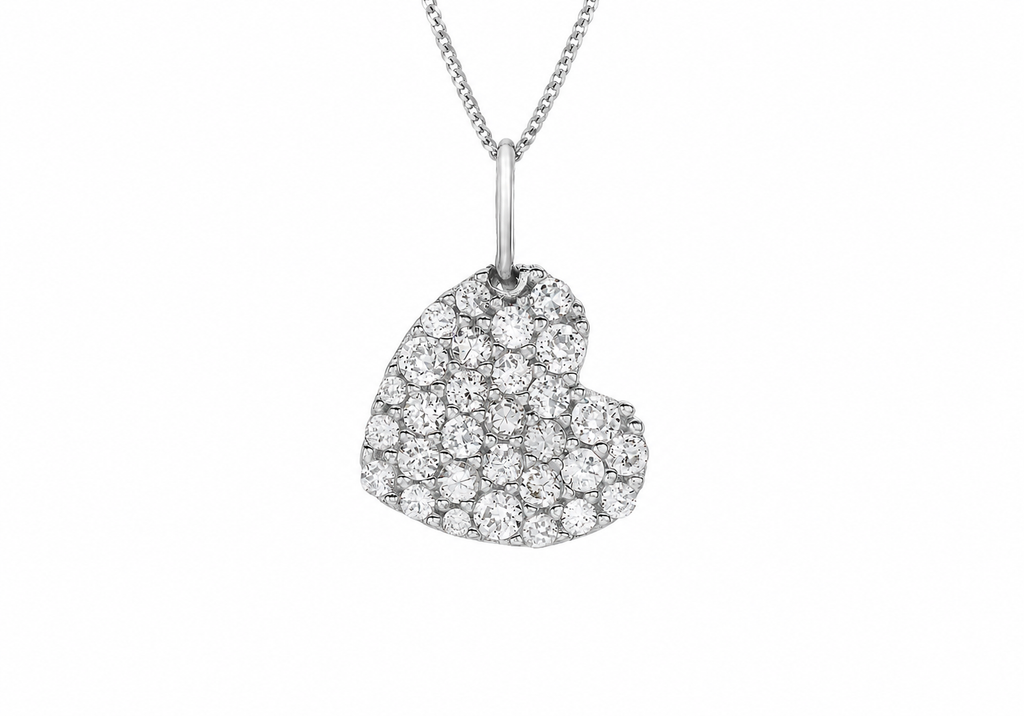 9ct White Gold Pave Set Zirconia Heart Pendant