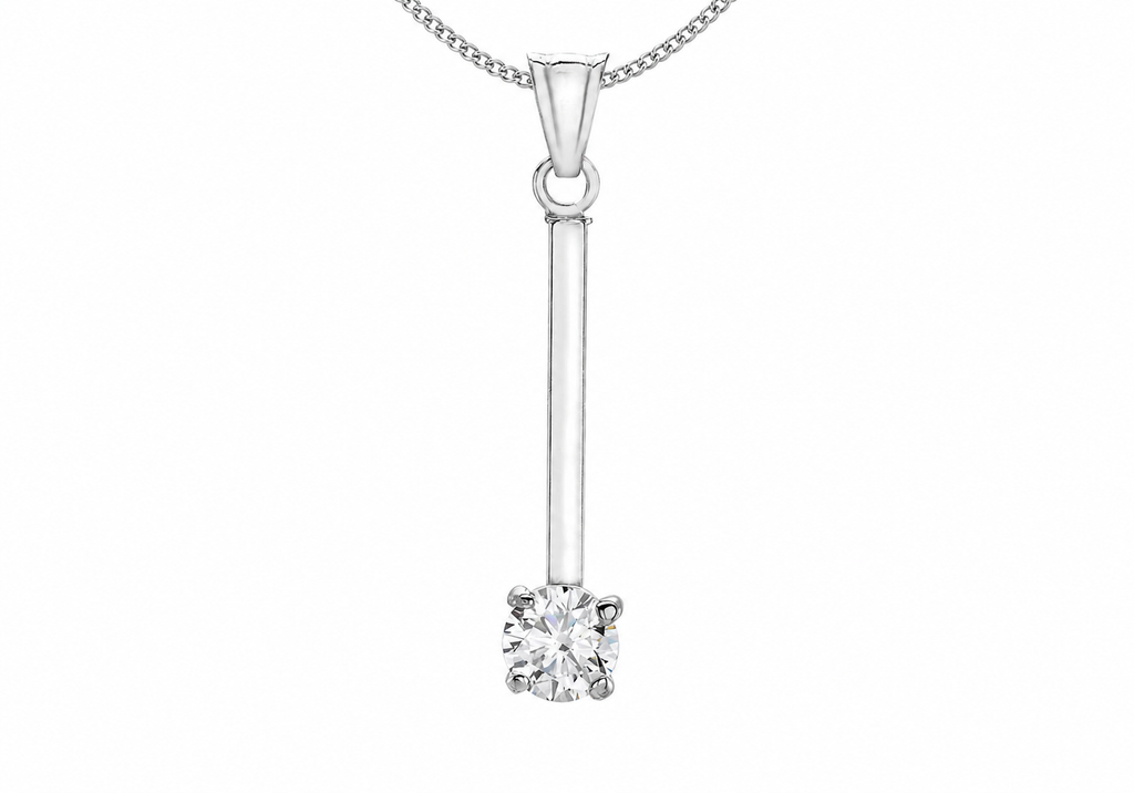 9ct White Gold Solitaire Zirconia Linear Drop Pendant