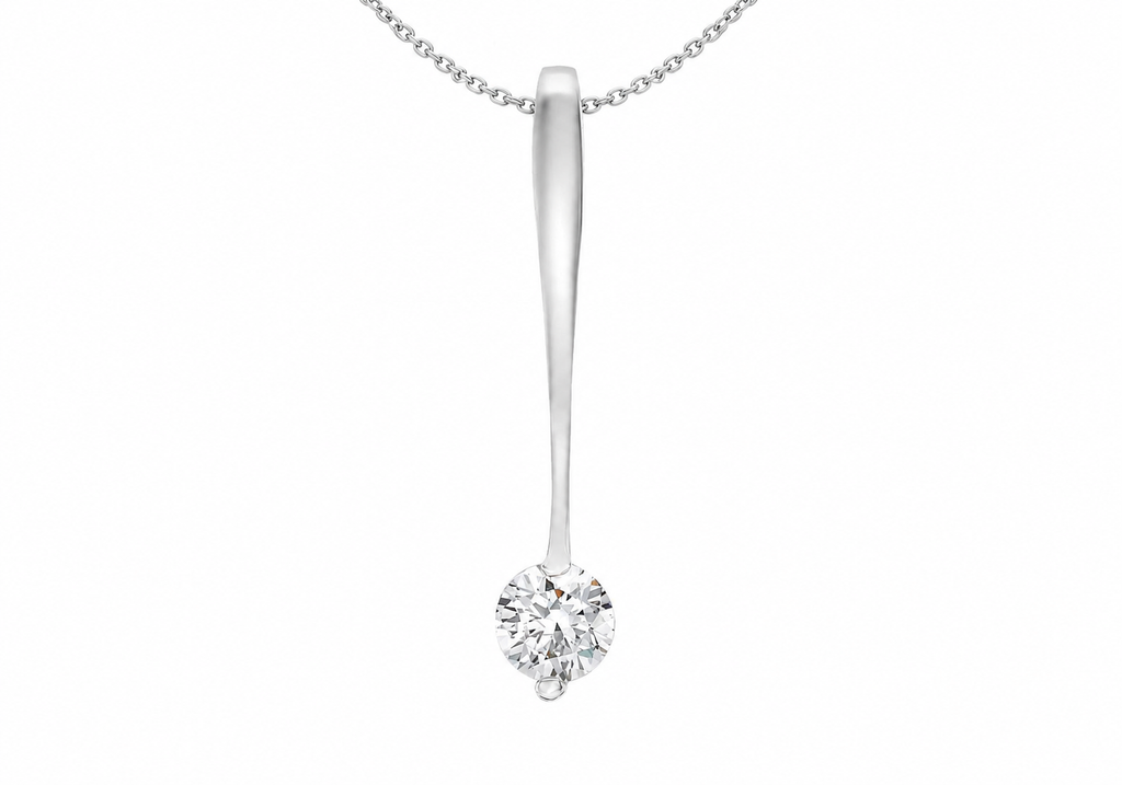9ct White Gold Solitaire Zirconia Tapered Drop Pendant