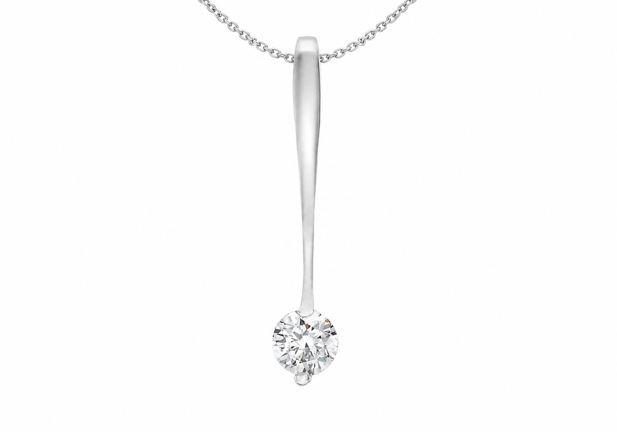 9ct White Gold Solitaire Zirconia Tapered Drop Pendant