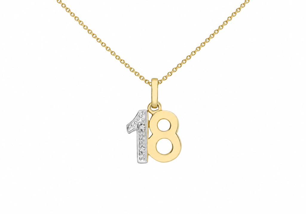 9ct Yellow Gold 0.01ct Diamond ‘18’ Pendant