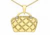 9ct Yellow Gold 0.08ct Diamond Quilted Handbag Pendant Necklace