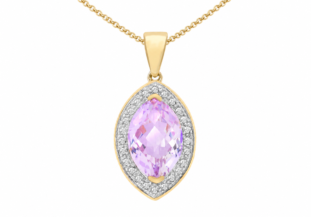 9ct Yellow Gold 0.15ct Diamond & Amethyst Marquise Pendant