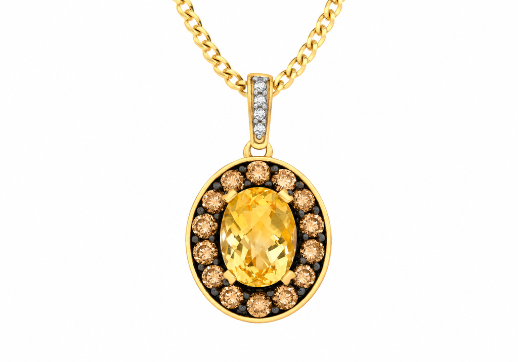 9ct Yellow Gold 0.50ct Chocolate & White Diamond Citrine Pendant