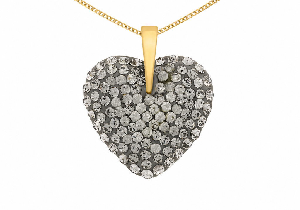 9ct Yellow Gold Black Crystal Pavé Heart Pendant Necklace