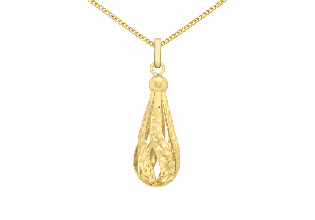 9ct Gold Diamond Cut Teardrop Pendant