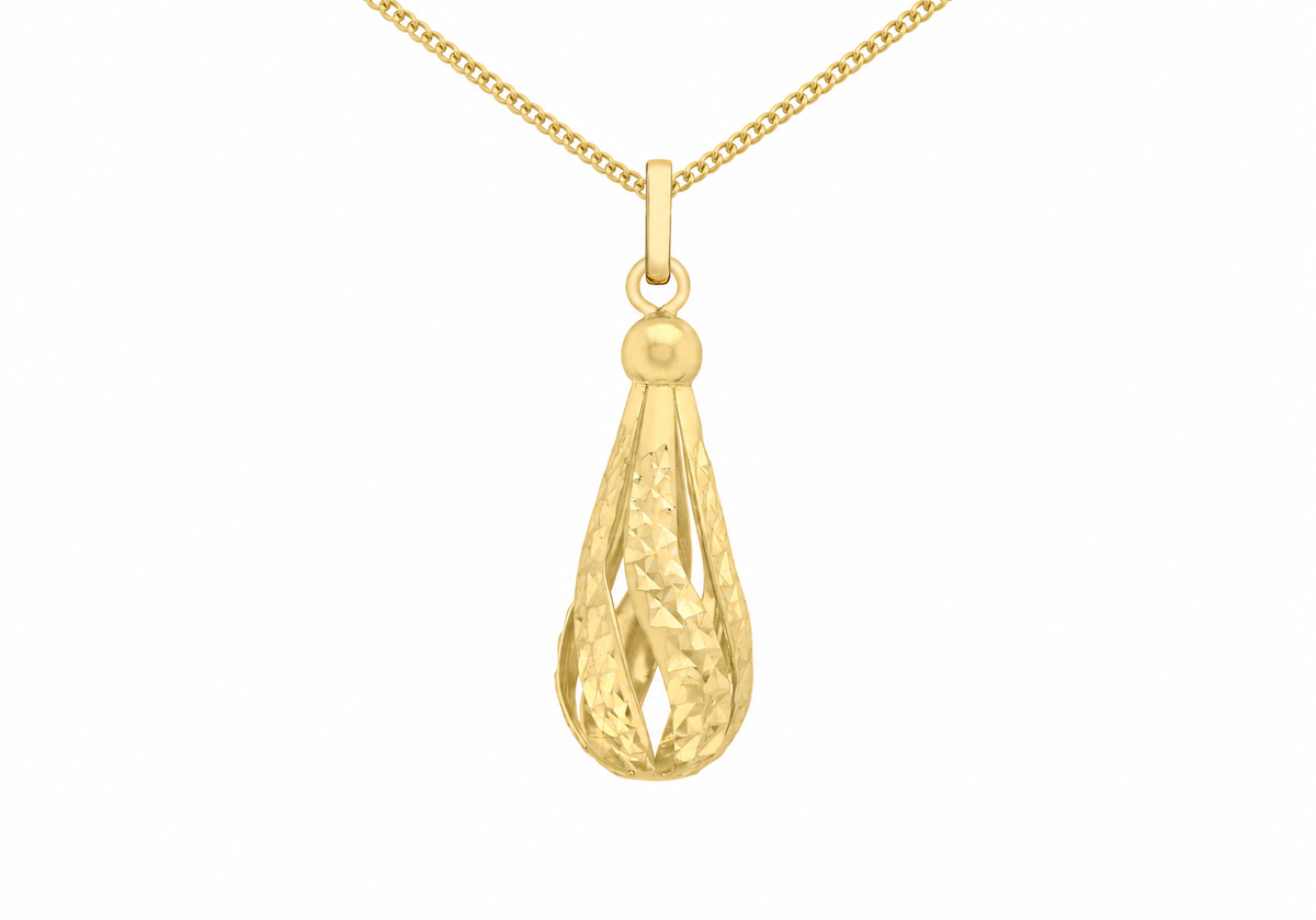 9ct Gold Diamond Cut Teardrop Pendant