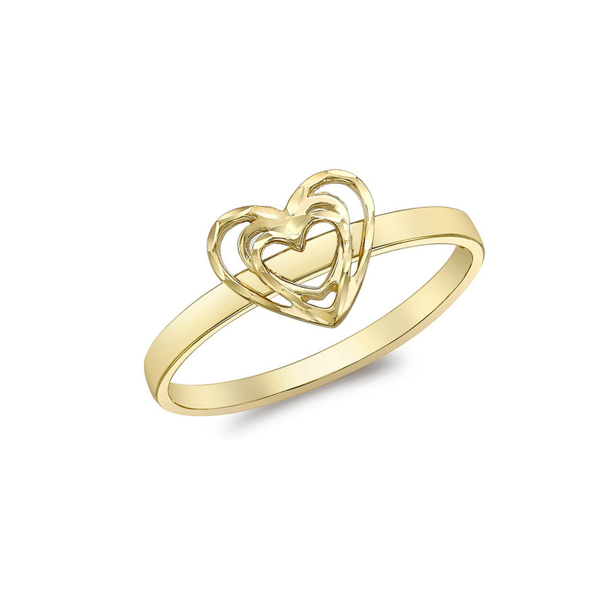 9ct Yellow Gold Diamond Cut Triple Open-Heart Ring