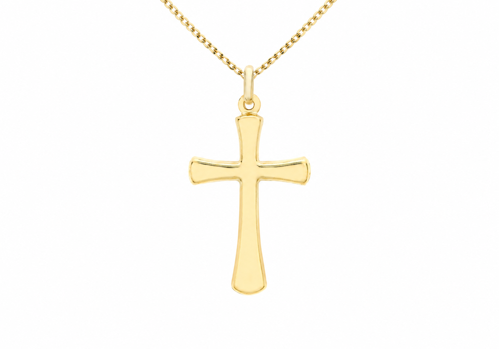 9ct Yellow Gold Flared Cross Pendant Necklace