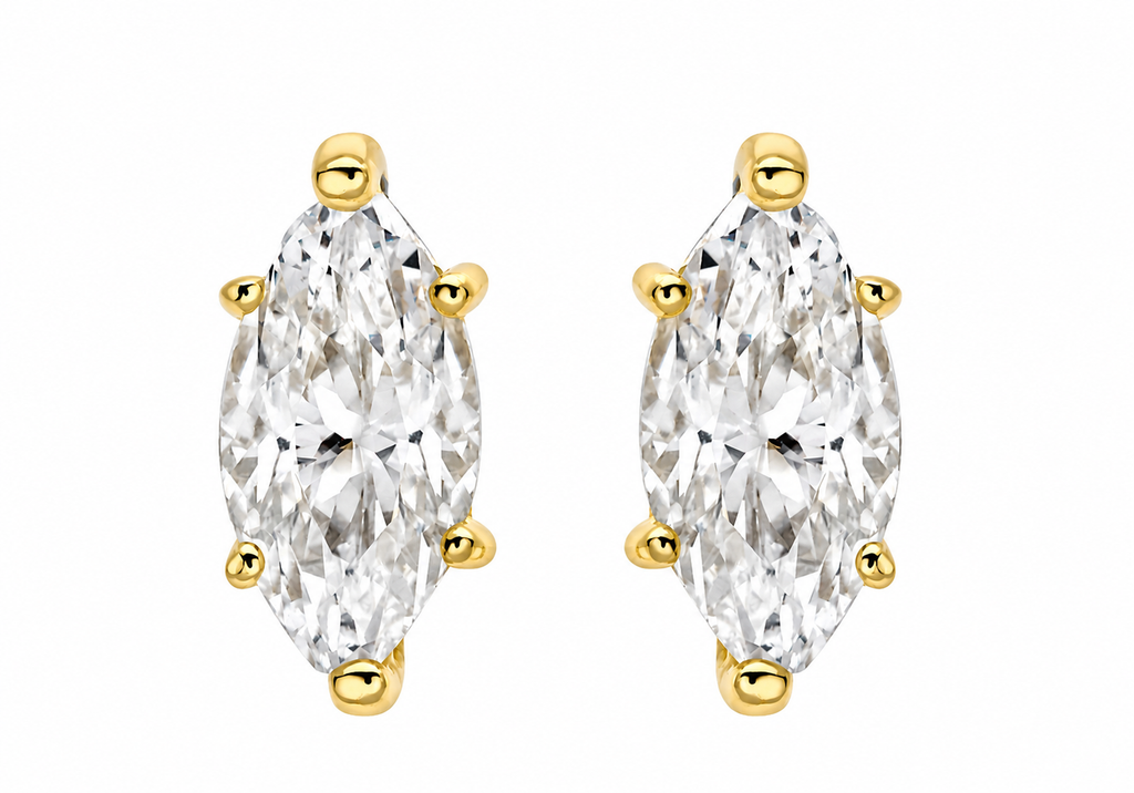 9ct Yellow Gold Marquise Cut Zirconia Stud Earrings