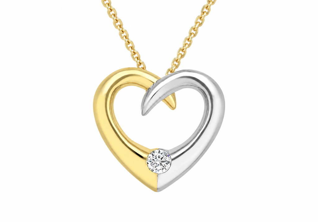 9ct Yellow & White Gold Zirconia Interwoven Heart Pendant