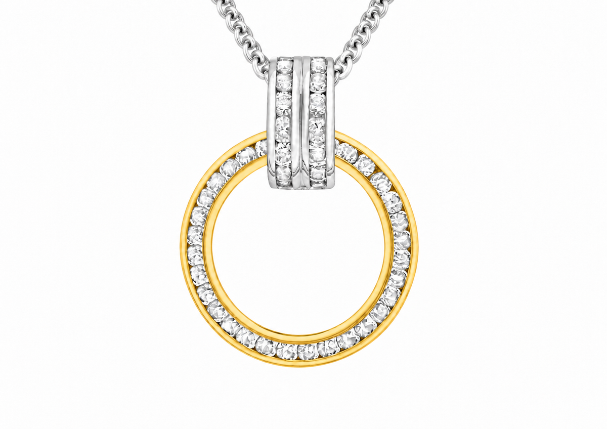 9ct Yellow & White Gold Zirconia Orbital Circle Pendant