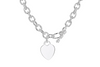 A silver-toned chain necklace with a small, polished heart-shaped pendant, displayed against a clean white background.
