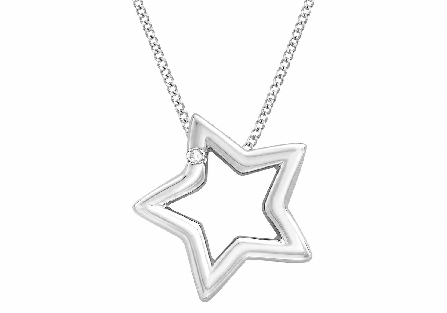 9ct White Gold 0.005ct Diamond Accent Open Star Pendant