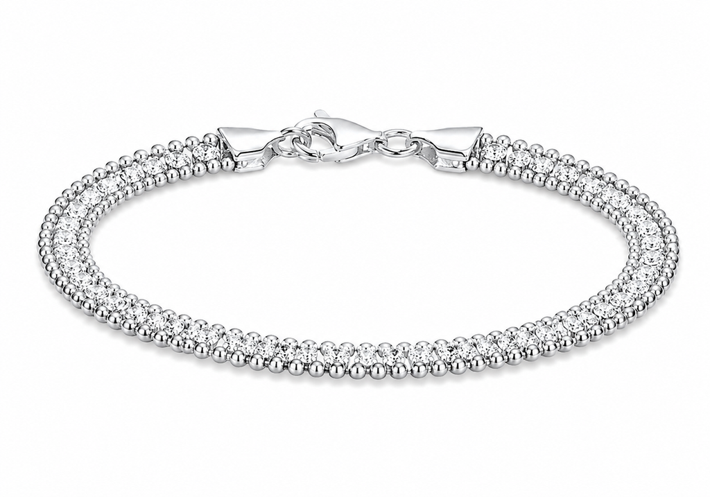 Sterling Silver Rhodium-Plated Zirconia Ball-Edge Tennis Bracelet