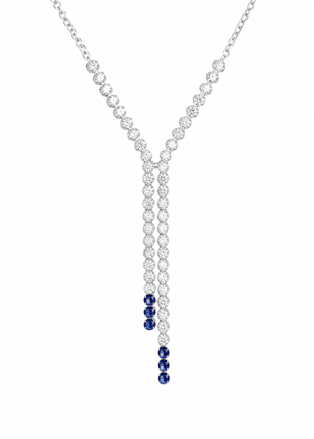 Sterling Silver Blue & Clear Zirconia Y-Drop Necklace